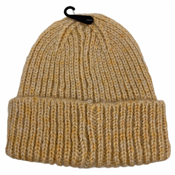 TOPSHOP Knitted Beanie Gold Ribbed Winter Hat Stocking Cap - Picture 4 of 4